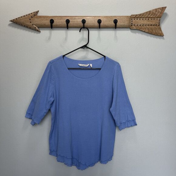 Soft Surroundings | Blue Short Sleeve Siesta Key Top Gauzy Layered Sz Small - Picture 1 of 4